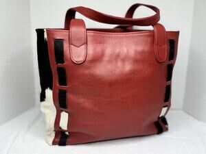 Alexis David Red Cowhide Leather Tote Shoulder Bag Hair-On Hide Boho Western